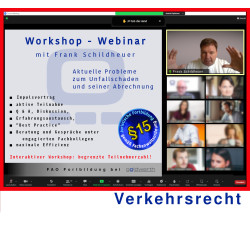 VerkR - 10.09.2024 - 15.00 Uhr: Workshop-Webinar zu Unfallschaden und Abrechnung