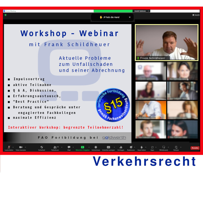 VerkR - 10.09.2024 - 15.00 Uhr: Workshop-Webinar Unfallschaden