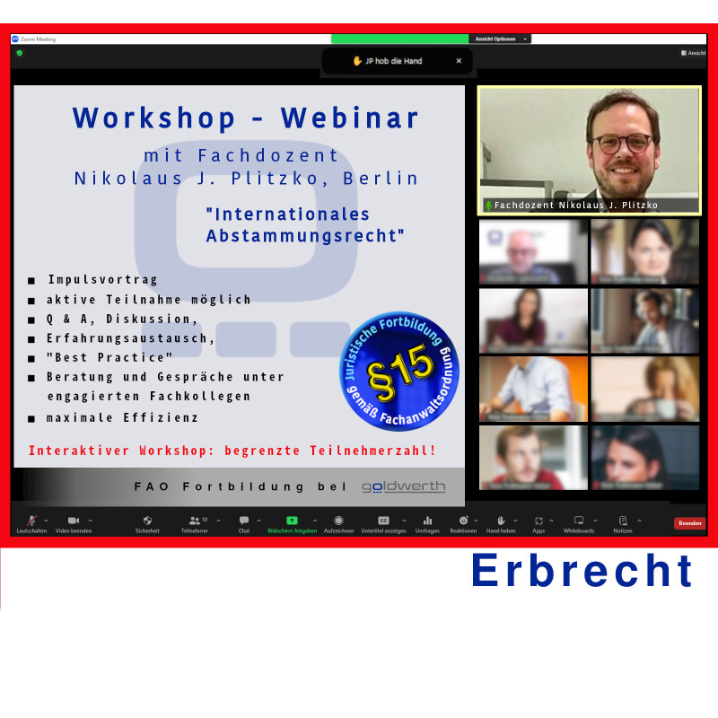 ErbR - 25.11.2024 - 17.00 Uhr: Workshop-Webinar Intern. Abstammungsrecht